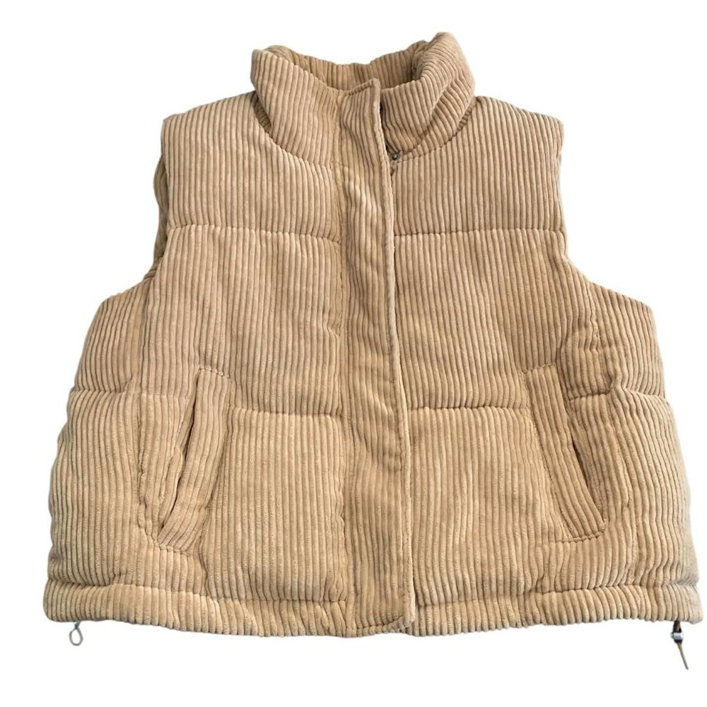 7 For All Mankind Corduroy Puffer Vest Tan Drawstring Cinch Zip Gorpcore 82576 L